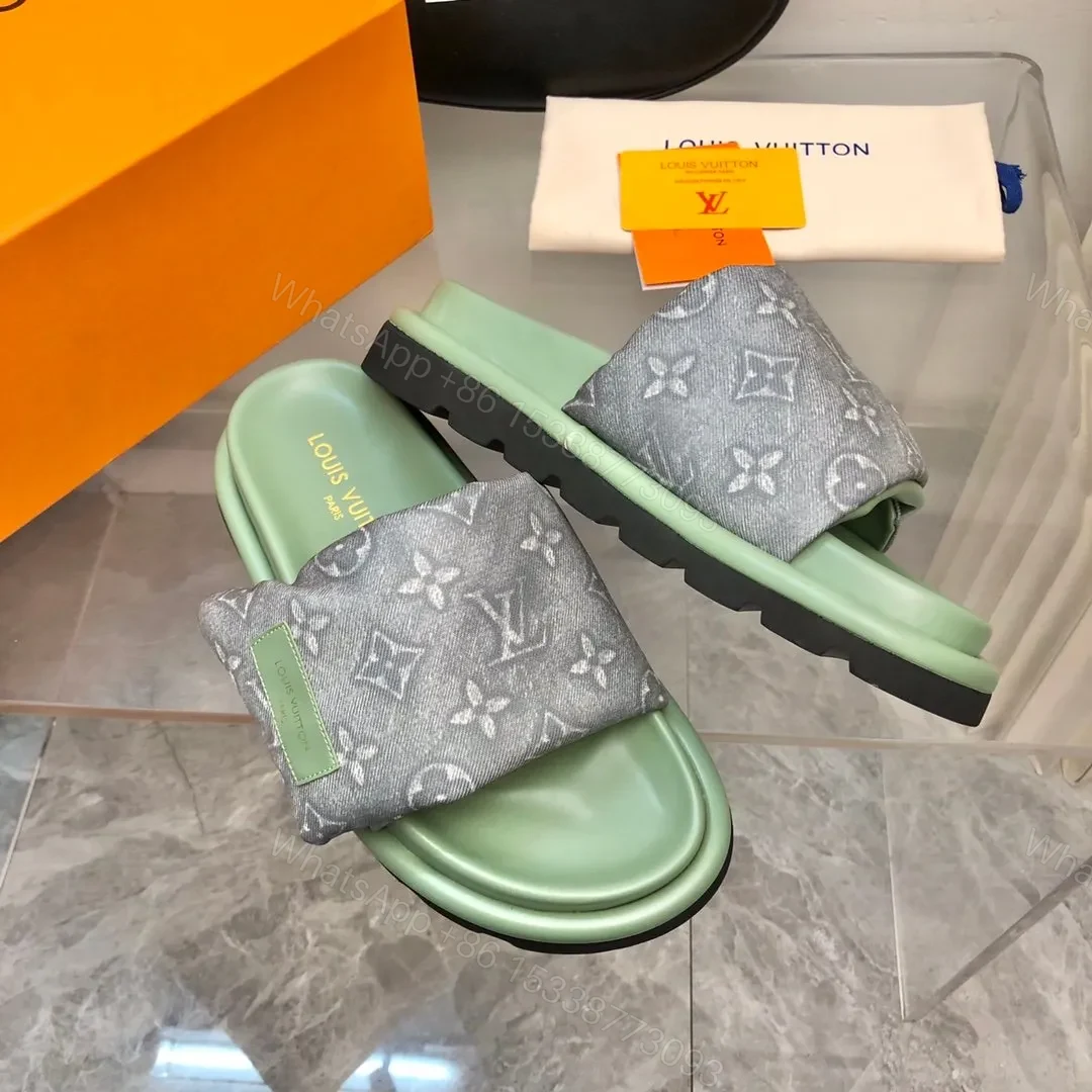 LV Women Green Fabric Strap Slippers — view 1