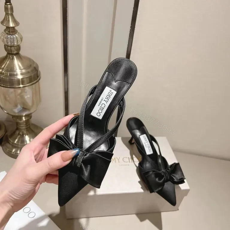 View 7 of Chic Satin Bow Mules: Luxury Open-Back Slingshot Heel