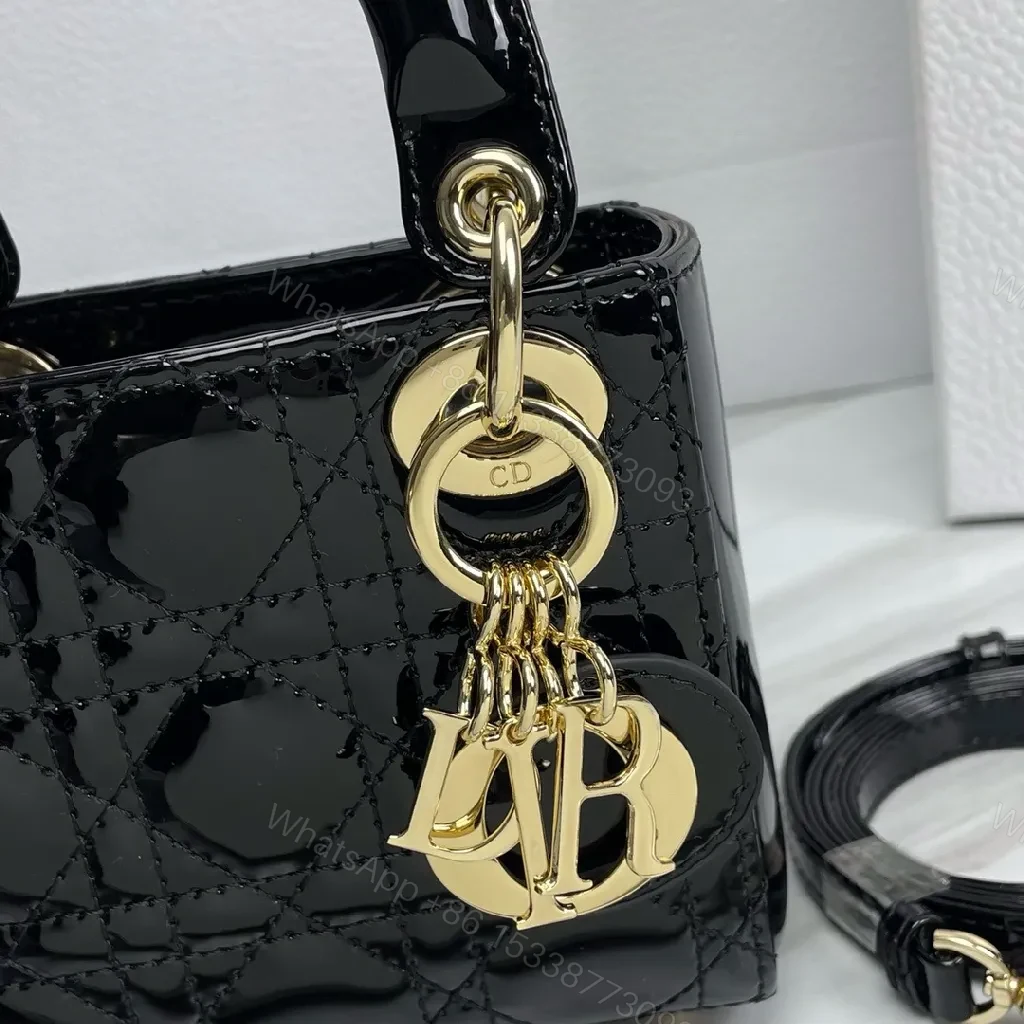 View 7 of Glossy Patent Top-Handle Bag – Gold Charm Accent, Mini Luxe