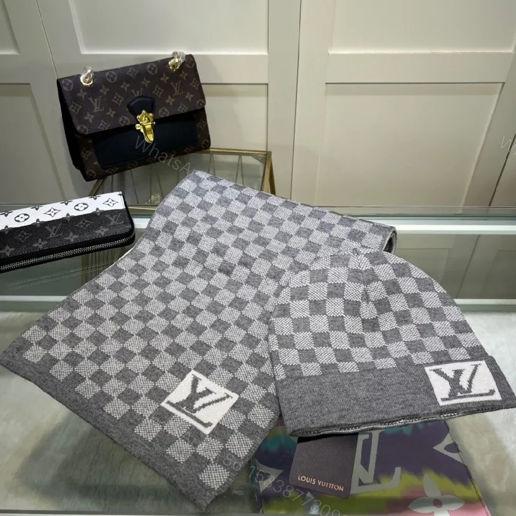 View 3 of Checkerboard Luxe Scarf & Wallet Set: Premium Knit, Subtle Designer-Inspired Accent