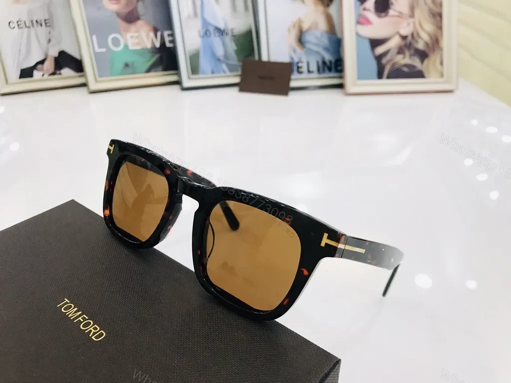 View 2 of Black Italian Acetate Tom Ford Sunglasses â€“ Square Frames, Gold T Accents