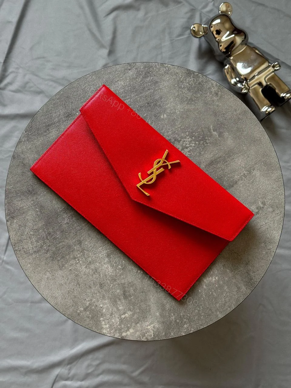 View 2 of Saint Laurent Uptown Grain de Poudre Leather Clutch