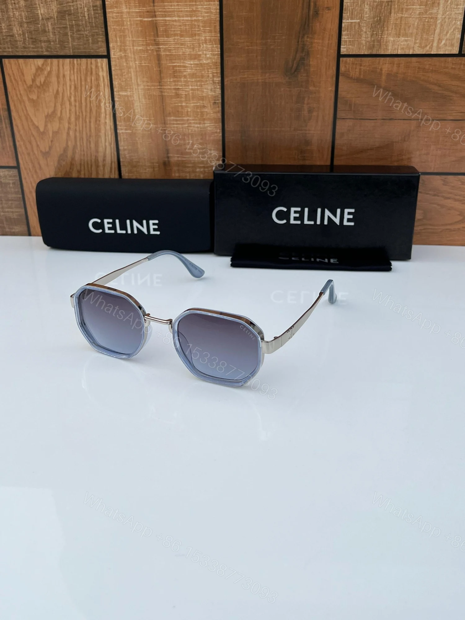FIRST COPY Celine 556 silver blue sunglasses — view 1