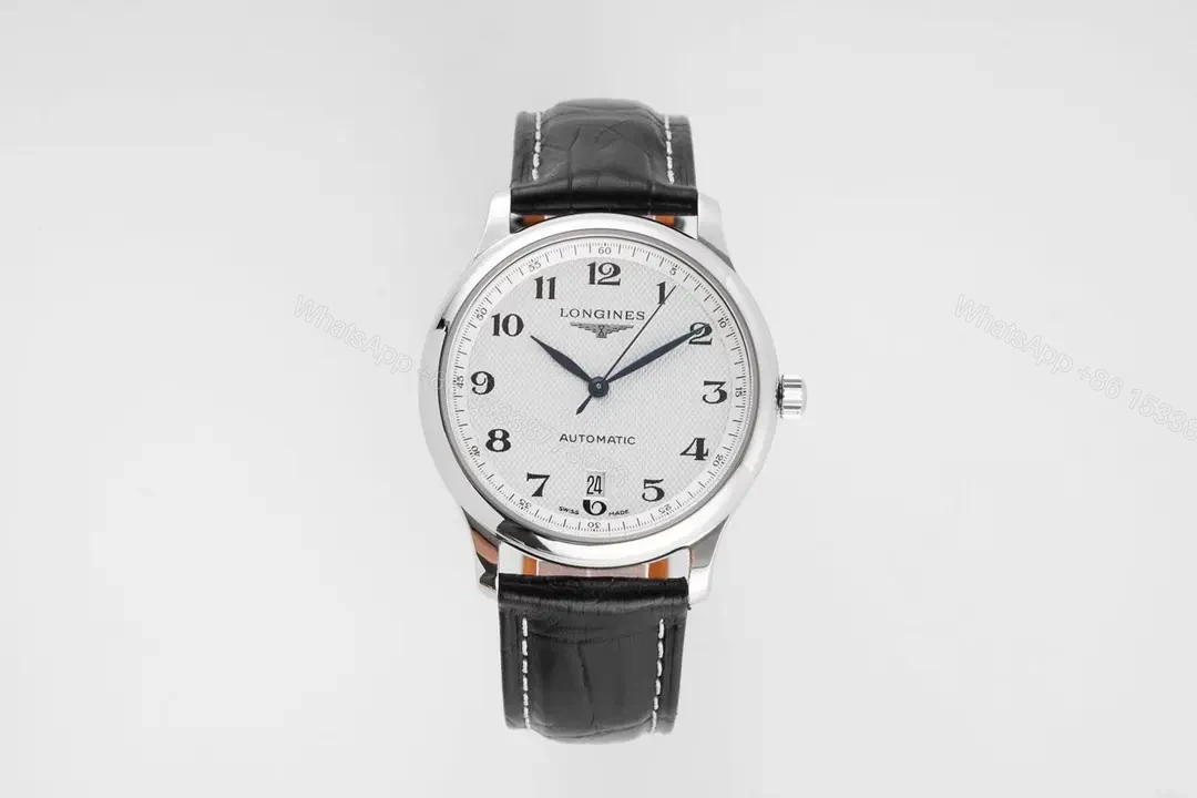 Longines Silver Dial Blue Hands Automatic Watch with Black Leather Strap — view 1