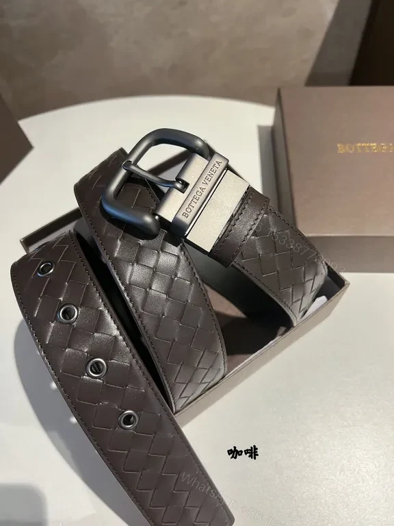 View 4 of Charcoal Leather Belt + Woven Texture + Matte Buckle + Versatile Luxury Belt