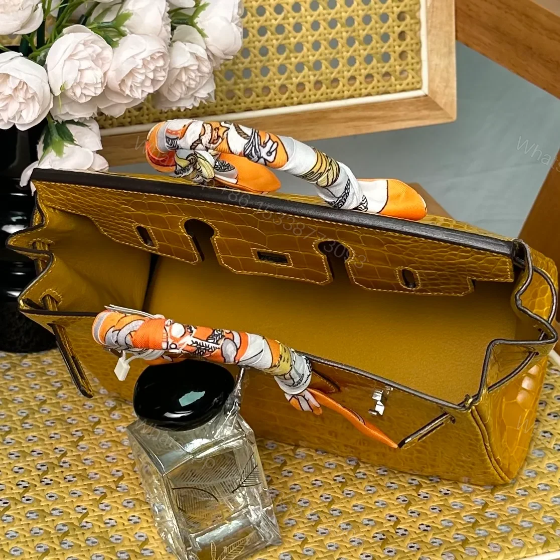 View 7 of Hermes Birkin 25cm Amber Yellow Crocodile Leather Silver Hardware