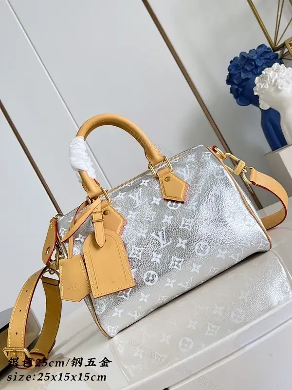 Silver Monogram Satchel - Reflective Leather Luxury Bag — view 1