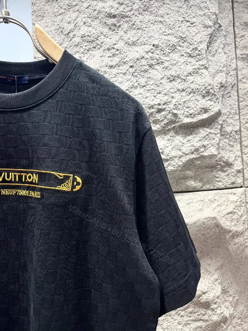 View 10 of Black Cotton Tee with Gold Logo Embroidery – Modern Luxury Casual