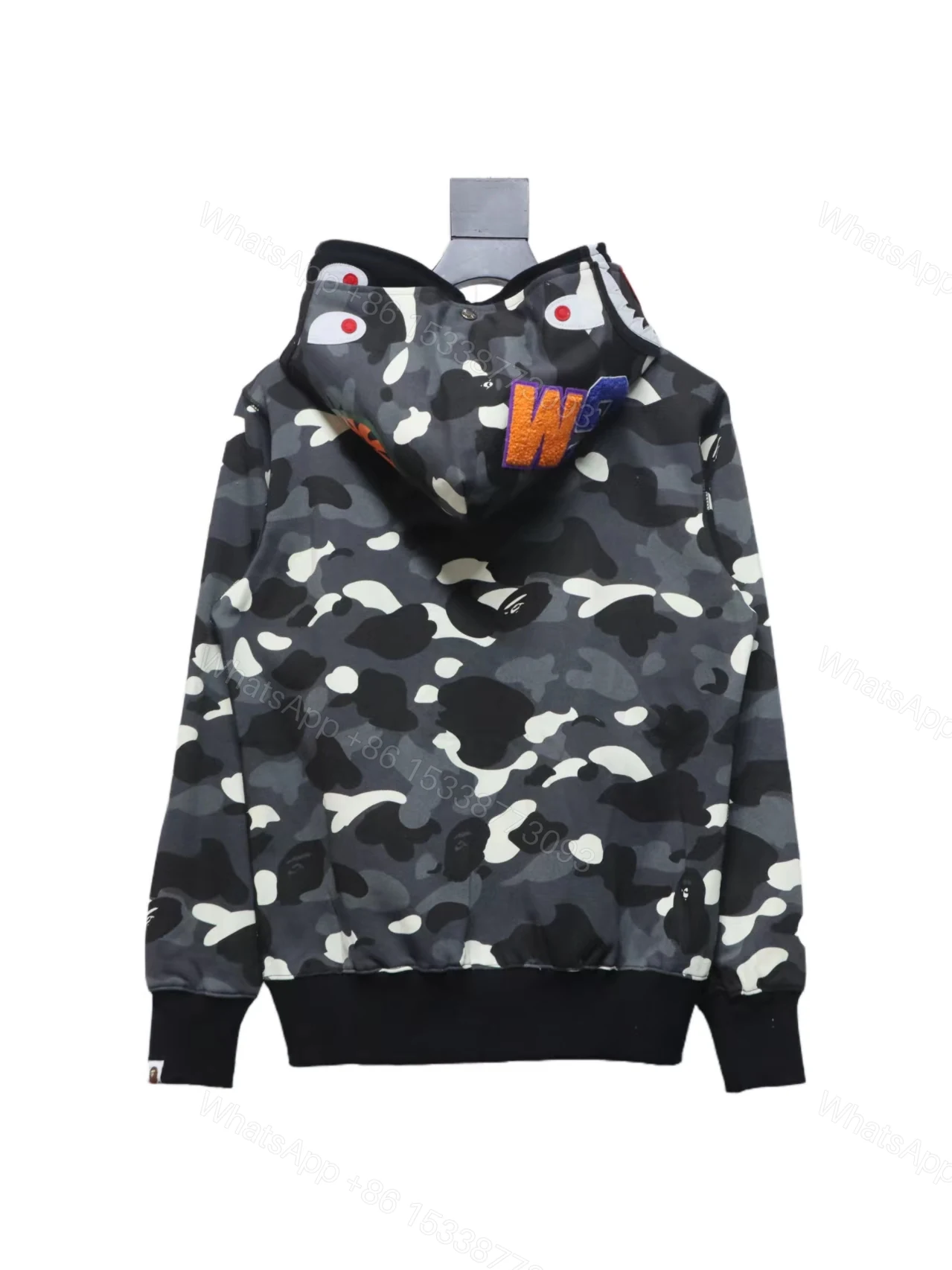 BAPE Shark's Head Tiger's Head Zipper Luminous Camo Double Hoodie Gray Black — view 2