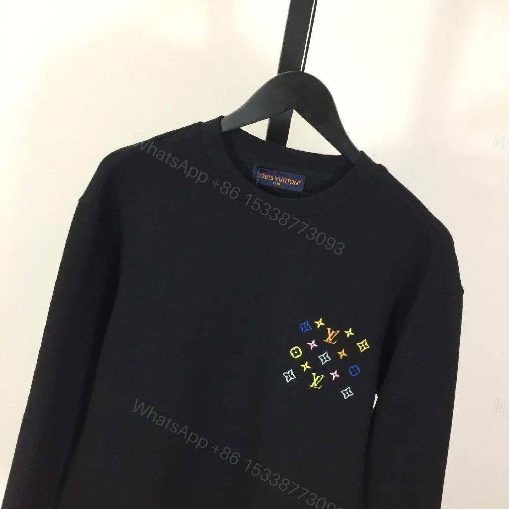 View 4 of Black Crewneck Knit with Multicolor Logo Motif, Everyday Luxe