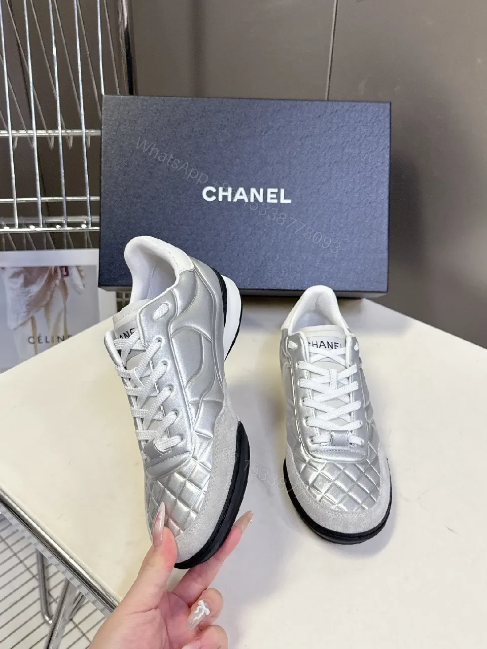 View 9 of Shimmer Quilted Leather Runner with Metallic Chanel-Inspired Detailing