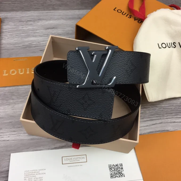 View 3 of Bold LV Buckle Black Leather Belt â€” Luxury Everyday Style