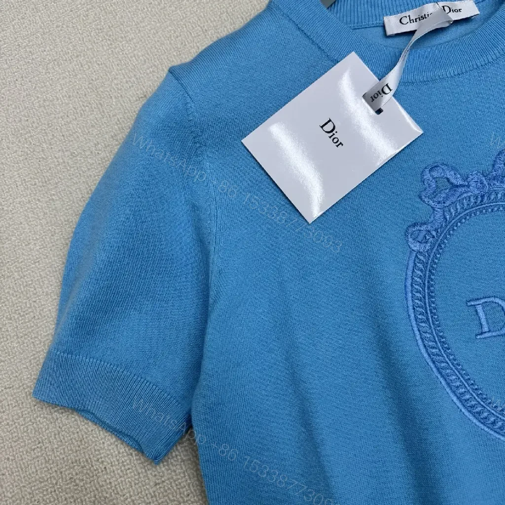 View 3 of Mineral Blue Knit Top with Crest – Elevated Weekend Layer, Mid-Weight