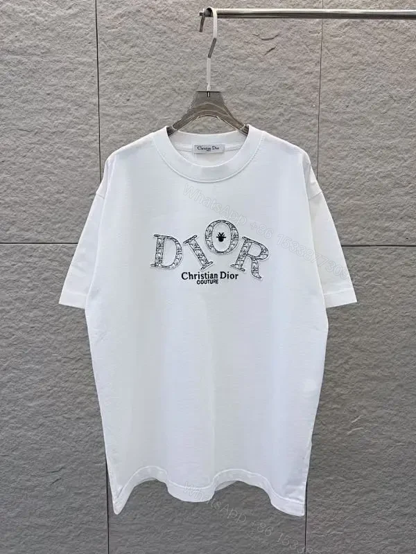 White Cotton Tee + Graphic Logo + Dior-Inspired + Elevated Casual + T-Shirt — view 1