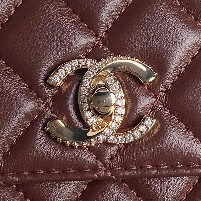 View 9 of Quilted Burgundy Crossbody Bag with Gold Chain Hardware