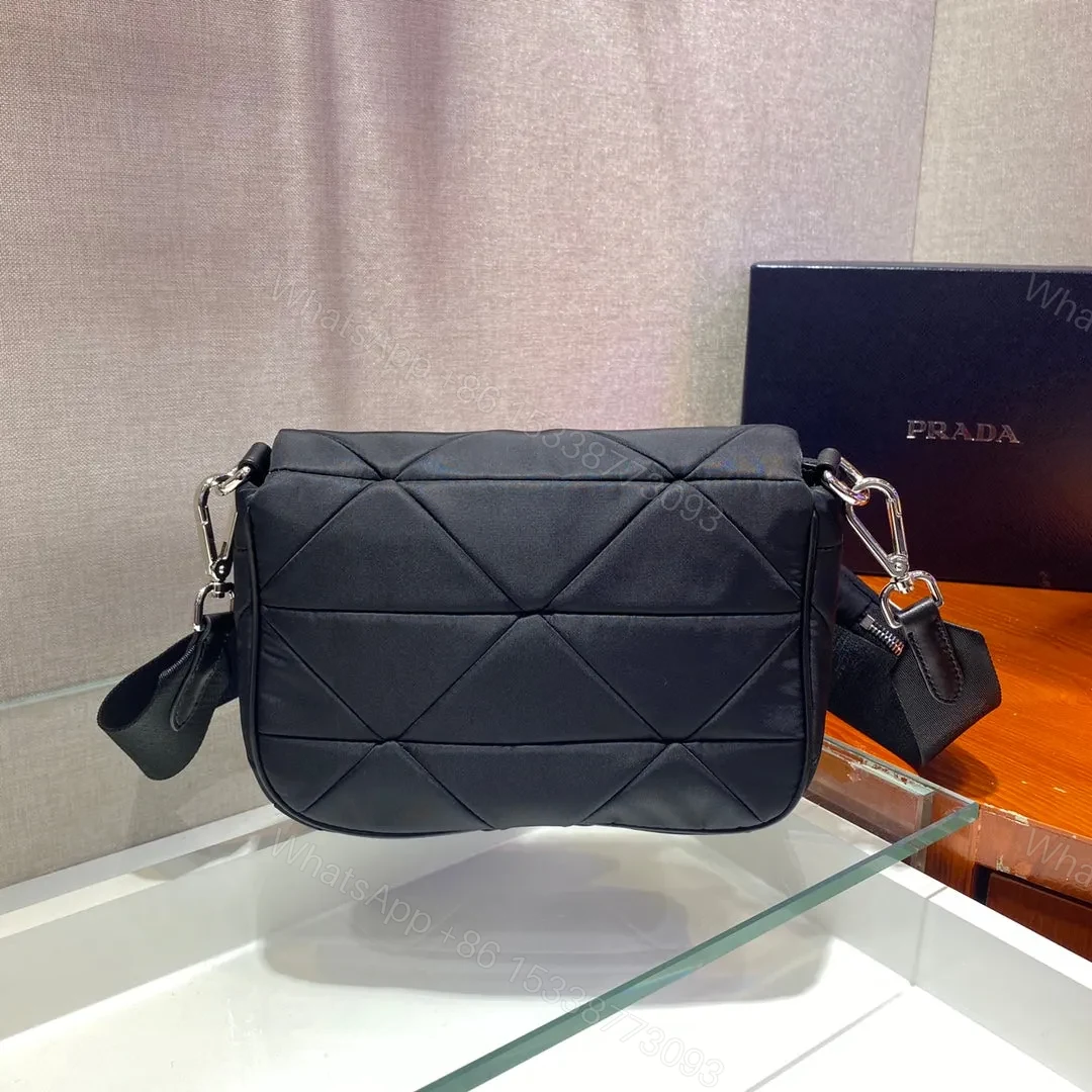 View 5 of SMALL FLAP BAG 21 IN BLACK TRIANGULAR QUILTED PATTERN RE-NYLON