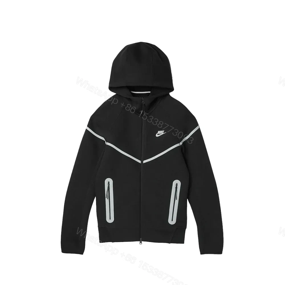 Nike Sportswear Tech Fleece Full Zip Hoodie & Joggers Reflective Details Set Black Bemis Silver — view 2
