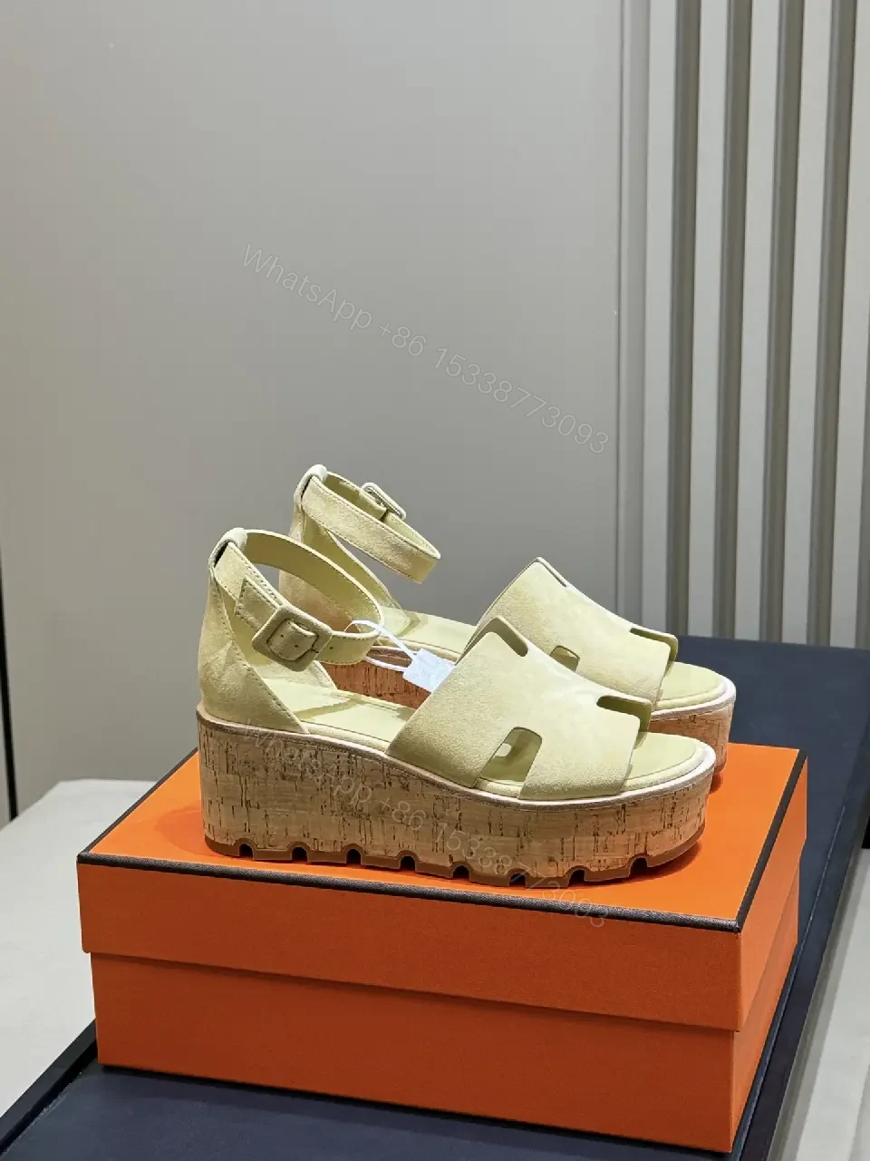 View 7 of Neutral Suede Open-Toe Sandals with Cork-Wedge Platform, Chic, All-Day Comfort
