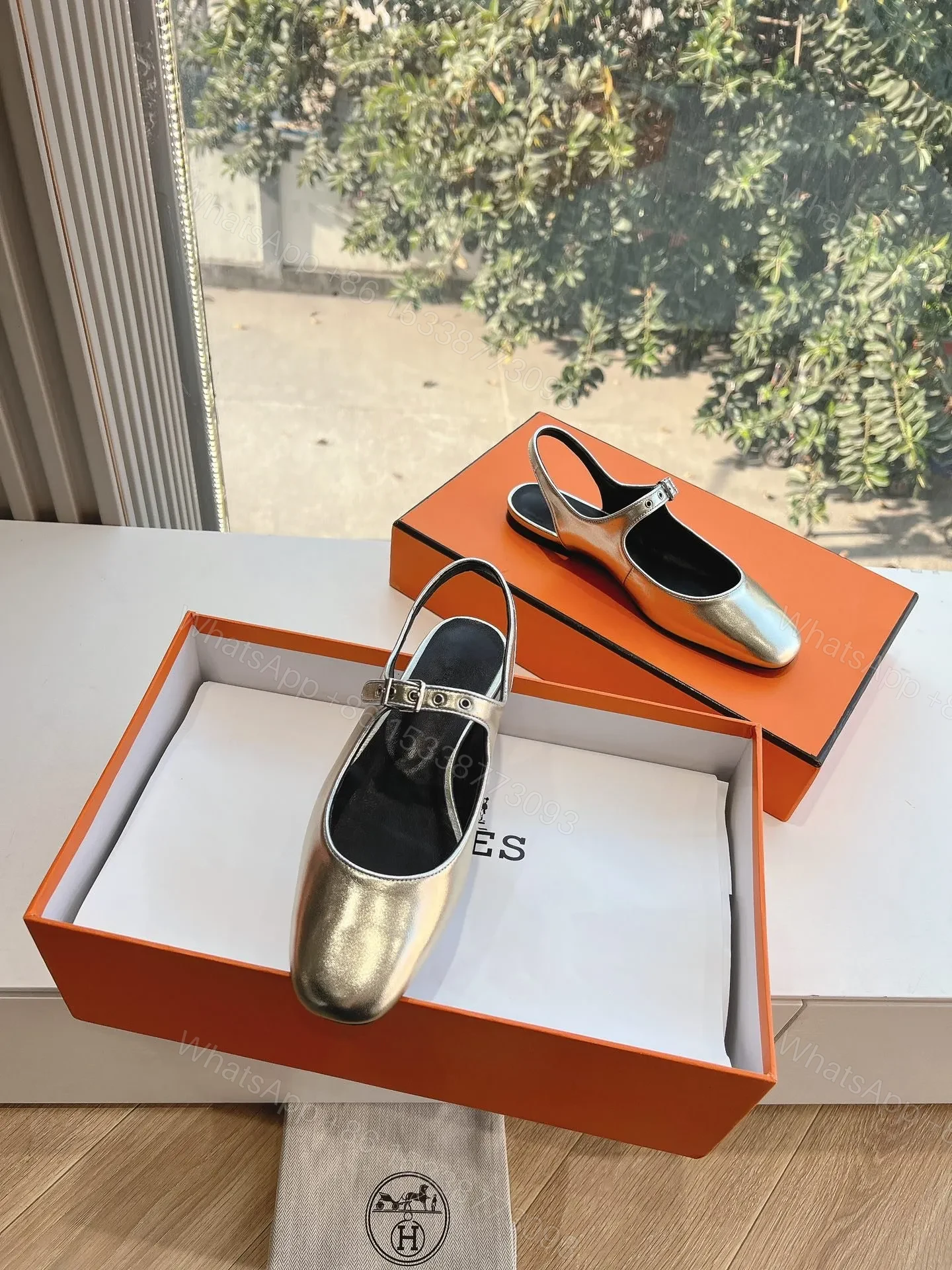 View 3 of Hermes Women Silver Leather Mary Jane Heels
