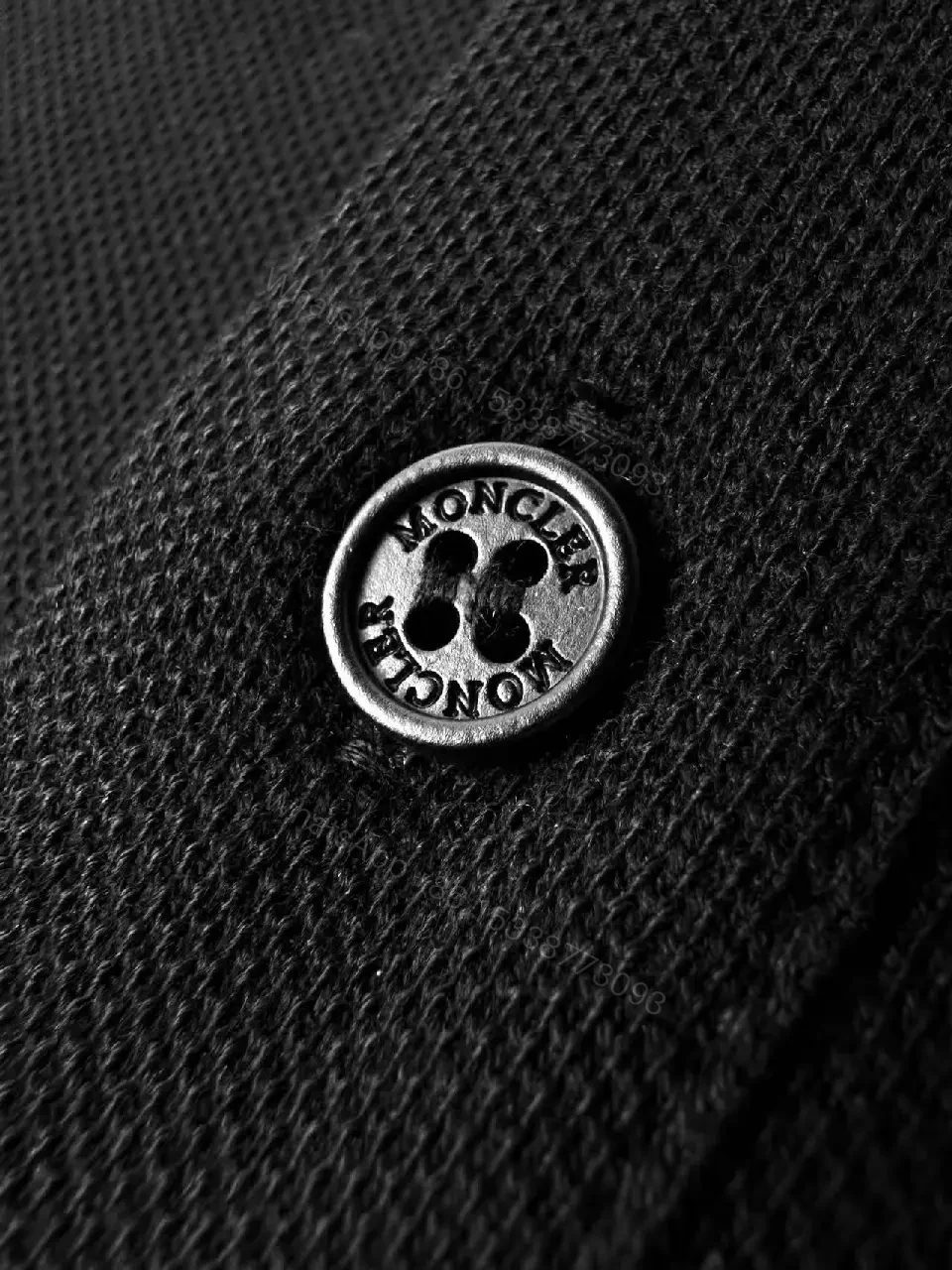 View 12 of Black Knit Polo Shirt with Classic Collar, Matte Finish