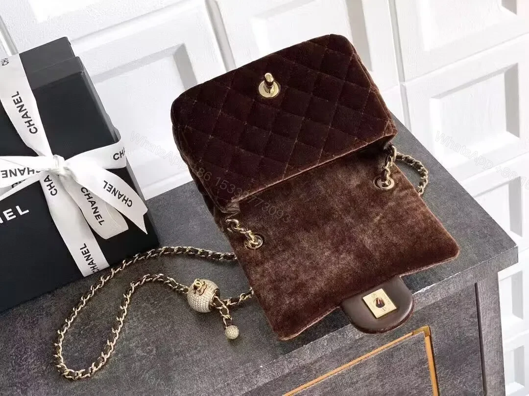 View 3 of Chic Velvet Quilted Crossbody Bag with Gold Hardware