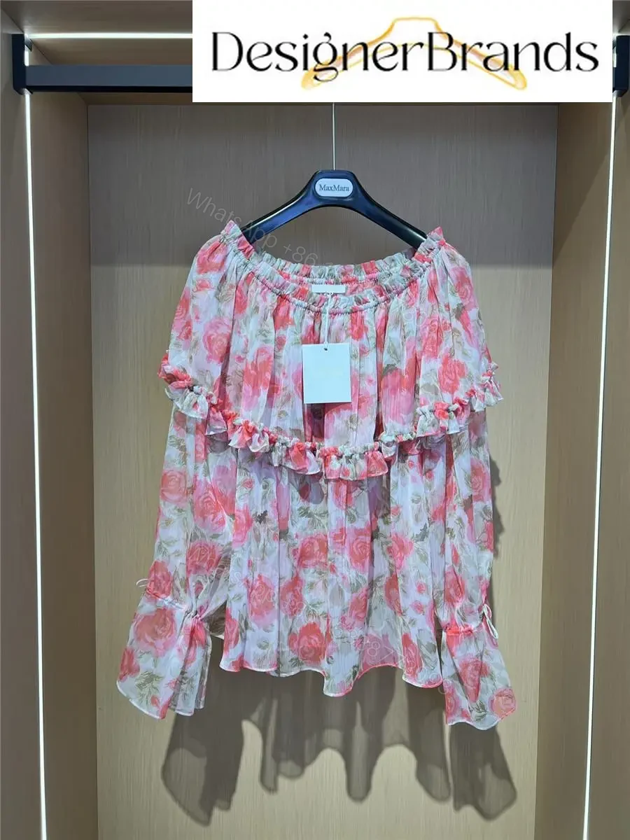 Chloe Pink Rose-Print Off-the-Shoulder Top — view 1