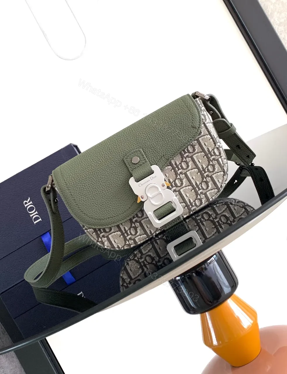 Olive Pebbled Leather Crossbody with Monogram Accent — view 1