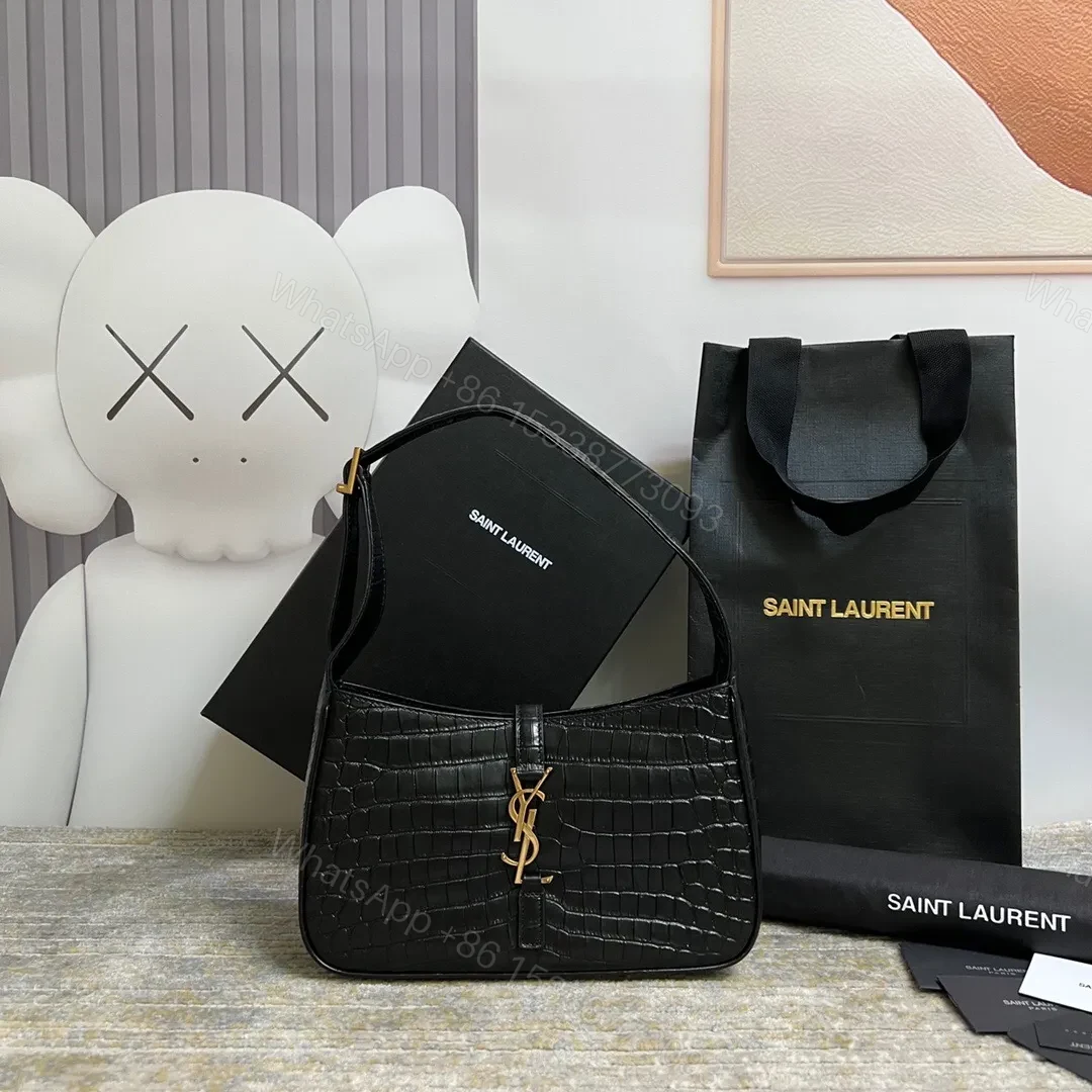 SAINT LAURENT Le 5 À 7 Green Crocodile-effect Leather Shoulder Bag In Black — view 1