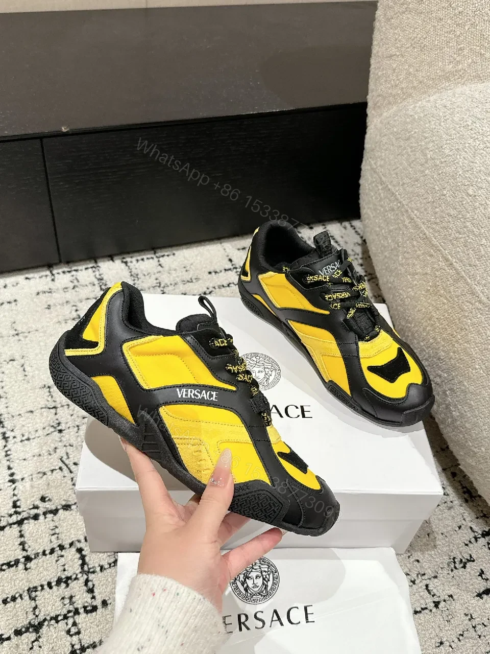 View 2 of Bold Black & Yellow Luxury High-Top Sneakers
