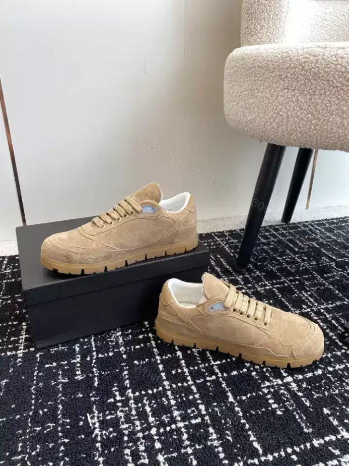 View 9 of PRADA TRAIL FADED SUEDE SNEAKERS IN ECRU – PRD080