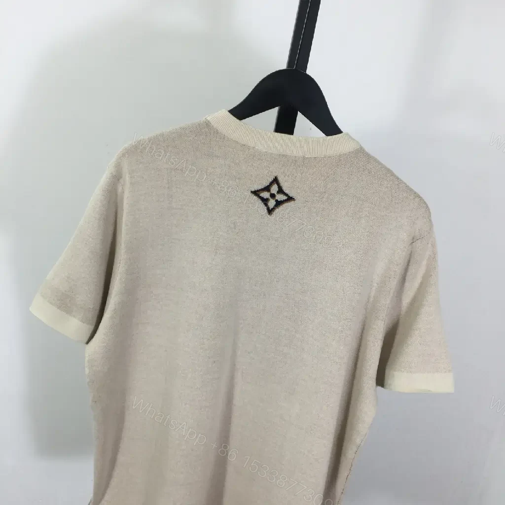 View 9 of Beige cotton T-shirt with monogram print, luxury designer-inspired tee for everyday luxury