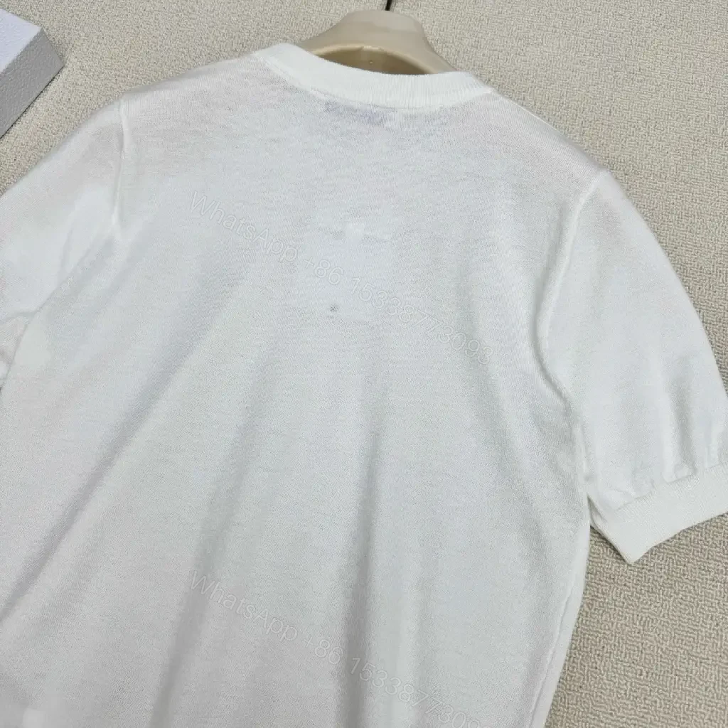 View 10 of White Cotton Knit T-Shirt Dior Logo Minimalist Style