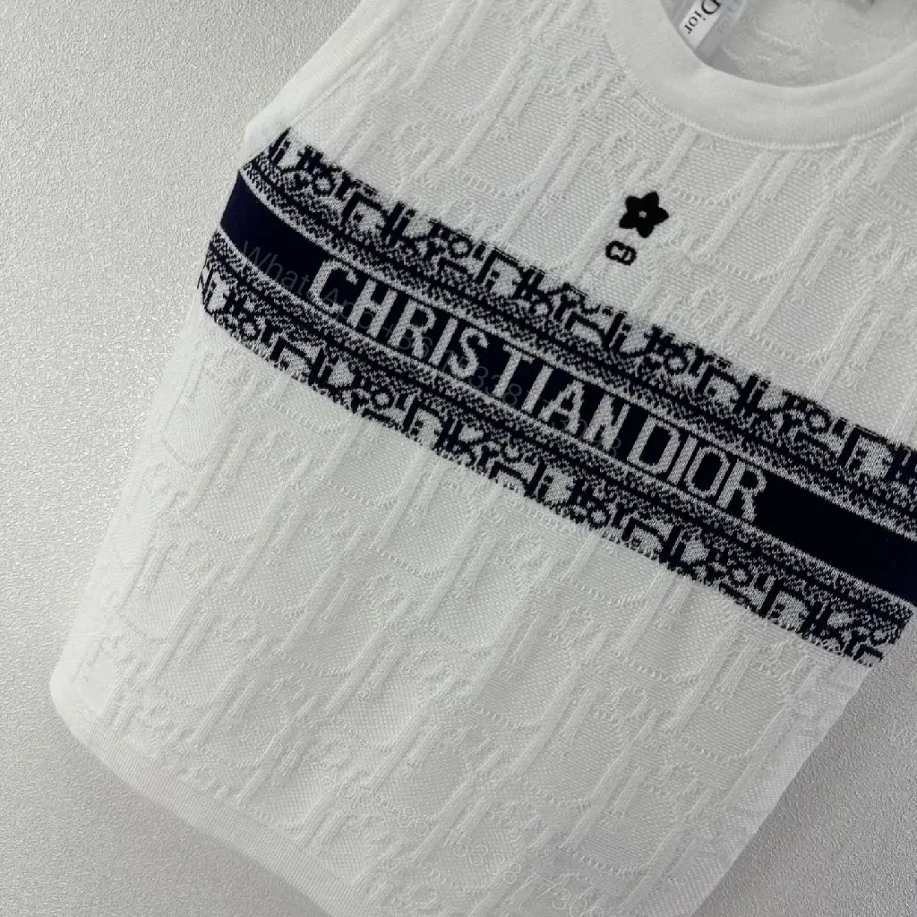 View 7 of White Linen Tank Top Dior Logo Band Sleeveless Classic Print Tank Top