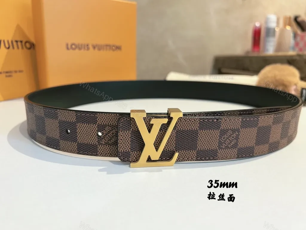 View 8 of Damier Pattern Belt: Damier Canvas, Gold Buckle, 35mm Leather Backing