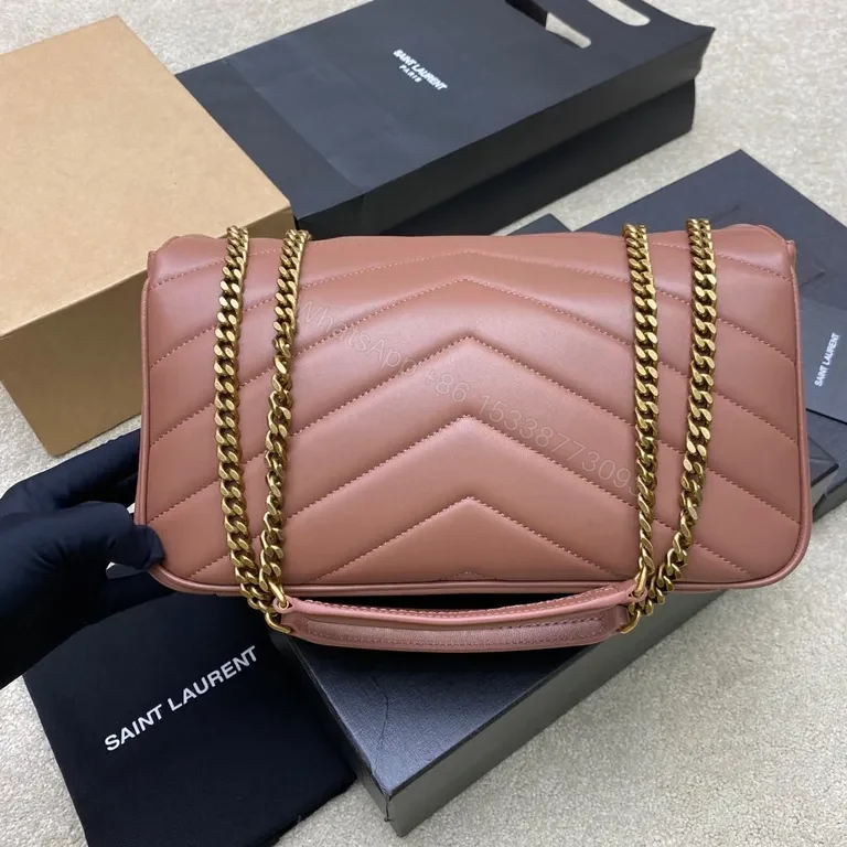 View 2 of Chic Pink Quilted Crossbody with Gold Logo - Elegant Fashion Bag