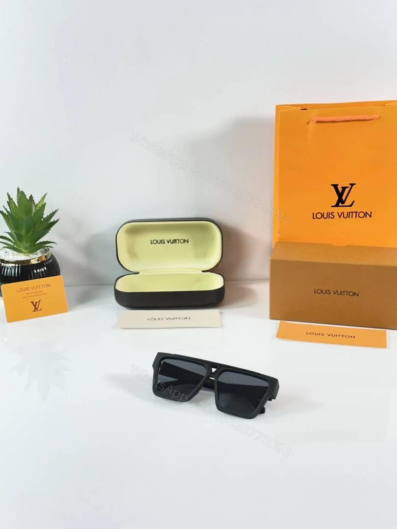 View 4 of First Copy Louis Vuitton Black Square Frame Grey Lens Men’s Sunglasses
