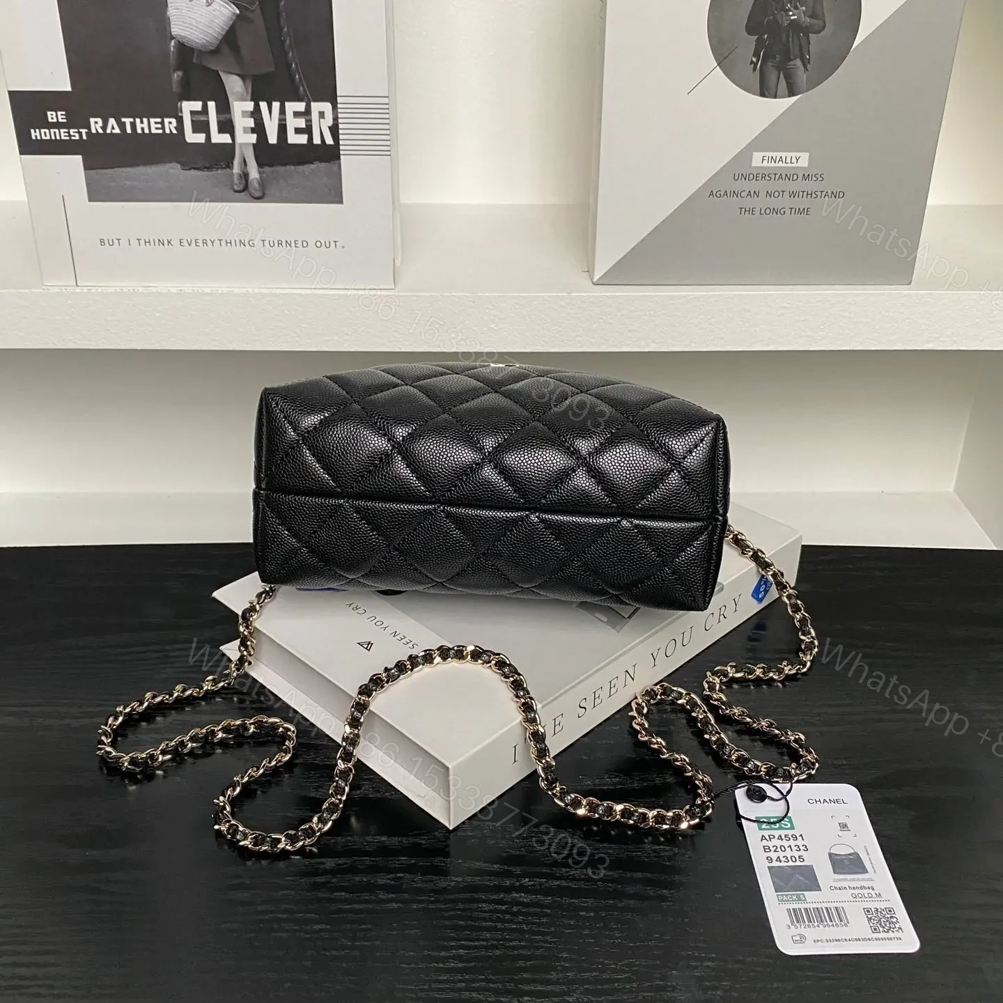 View 4 of Chanel 24A Hobo Handbag in black quilted caviar leather
