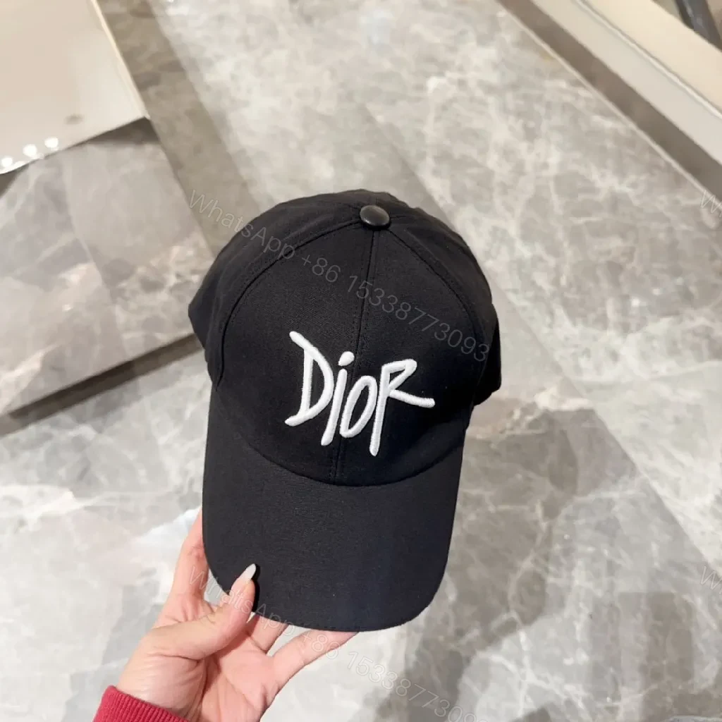 View 7 of Black Cotton Cap with White Script Embroidery, Modern Streetwear Cap