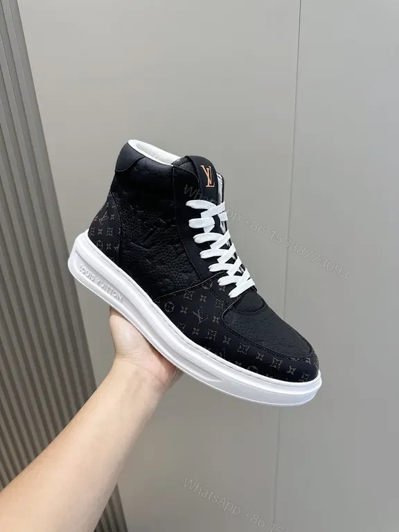Black Textured LV-Inspired High-Top Sneaker with Cushioned Comfort — view 1