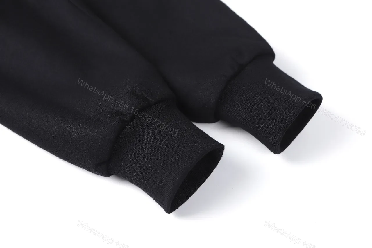 View 5 of Black Cotton Zip Hoodie with Subtle Monogram Embroidery