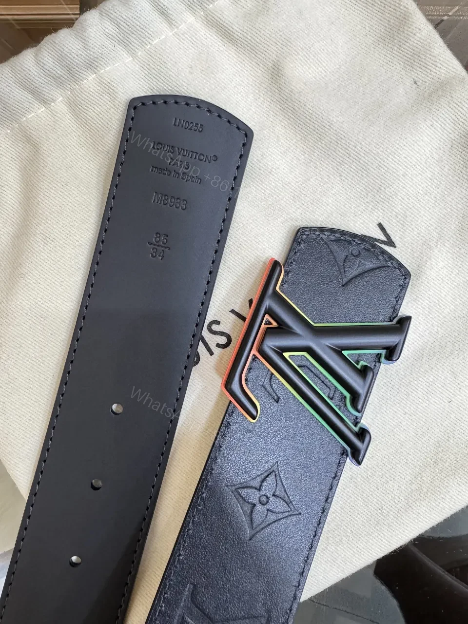 View 8 of Bold Leather Belt: Monogram Color-Block Buckle