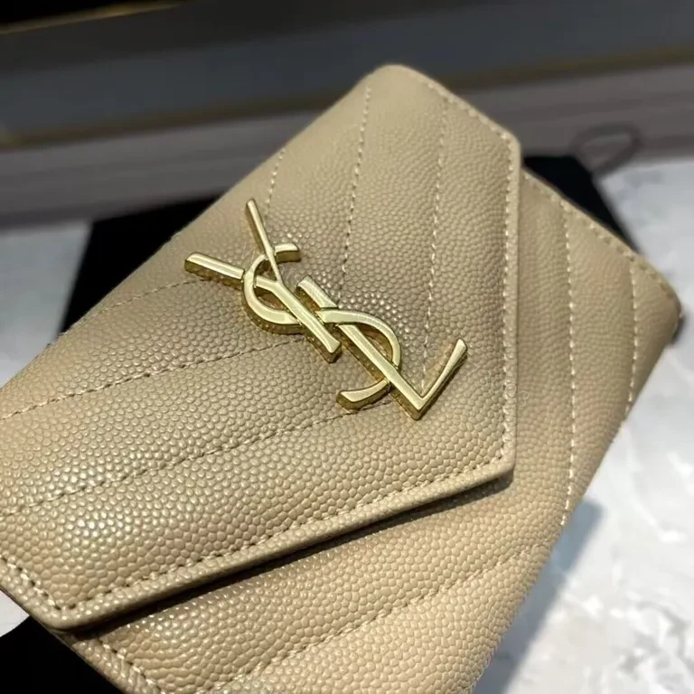 View 3 of Envelope-Style Luxe Wallet: Beige Calfskin, YSL Hardware