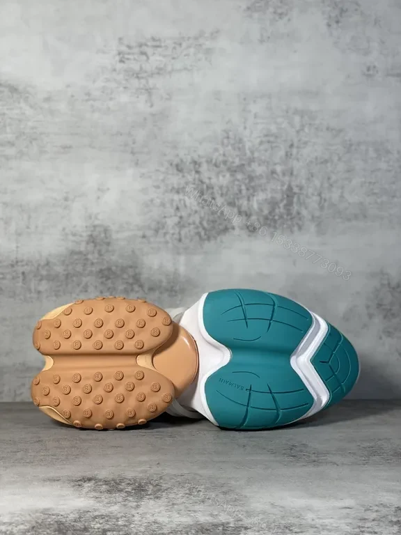 View 2 of White Teal Accented Futuristic Balmain-Inspired Chunky Sneaker
