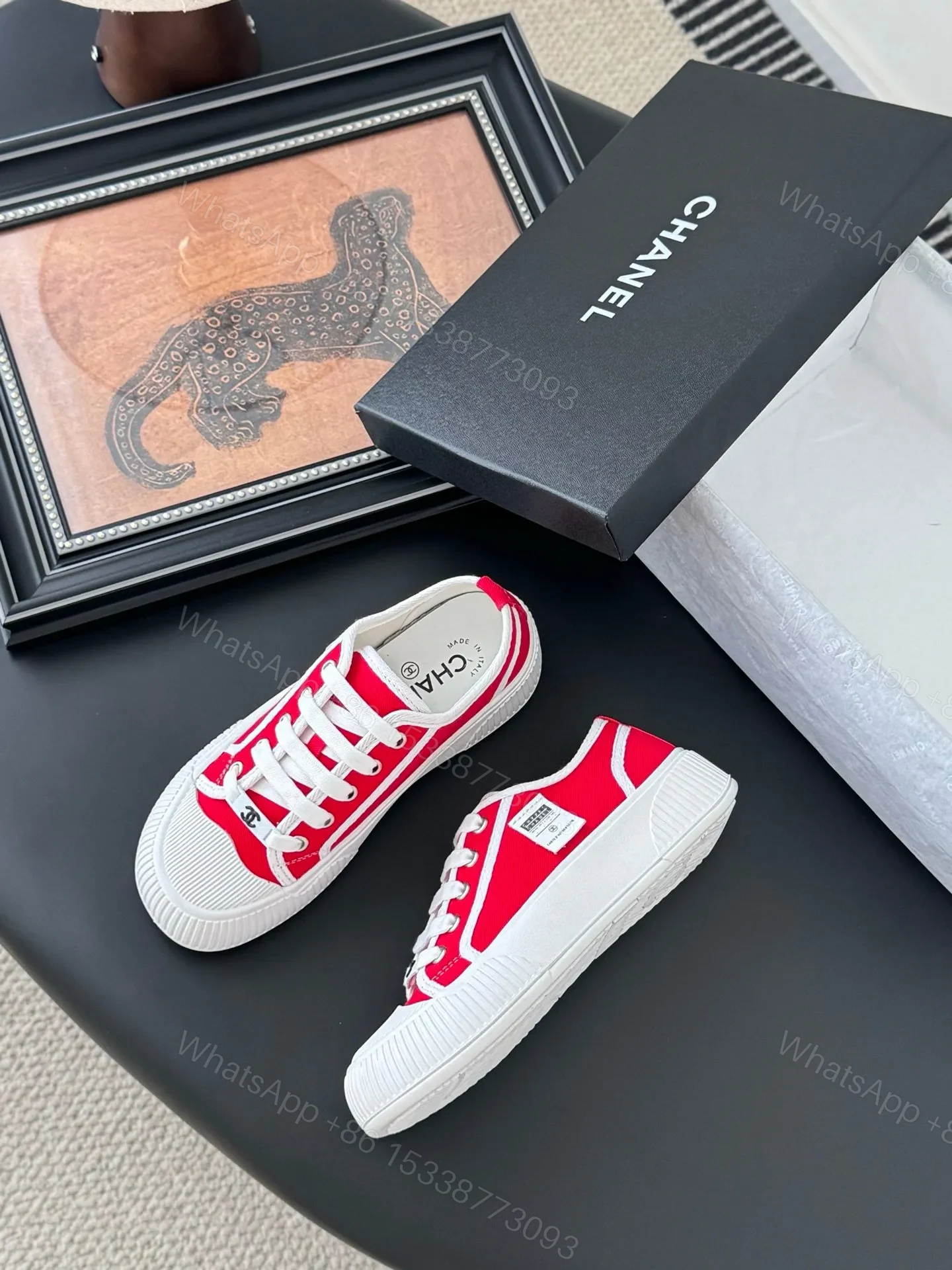 View 4 of Chanel Women Red Canvas And Rubber Sneakers