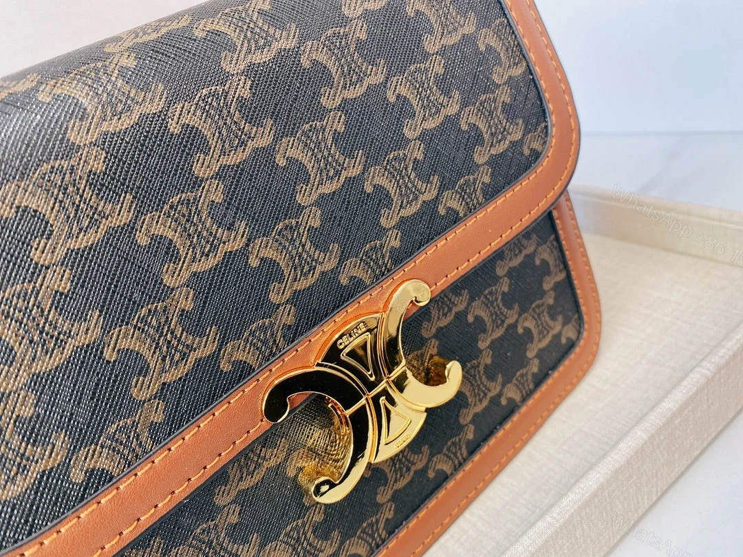 View 3 of CELINE CLASSIQUE TRIOMPHE BAG IN TRIOMPHE CANVAS AND CALFSKIN TAN 22CM 191242BZ404LU