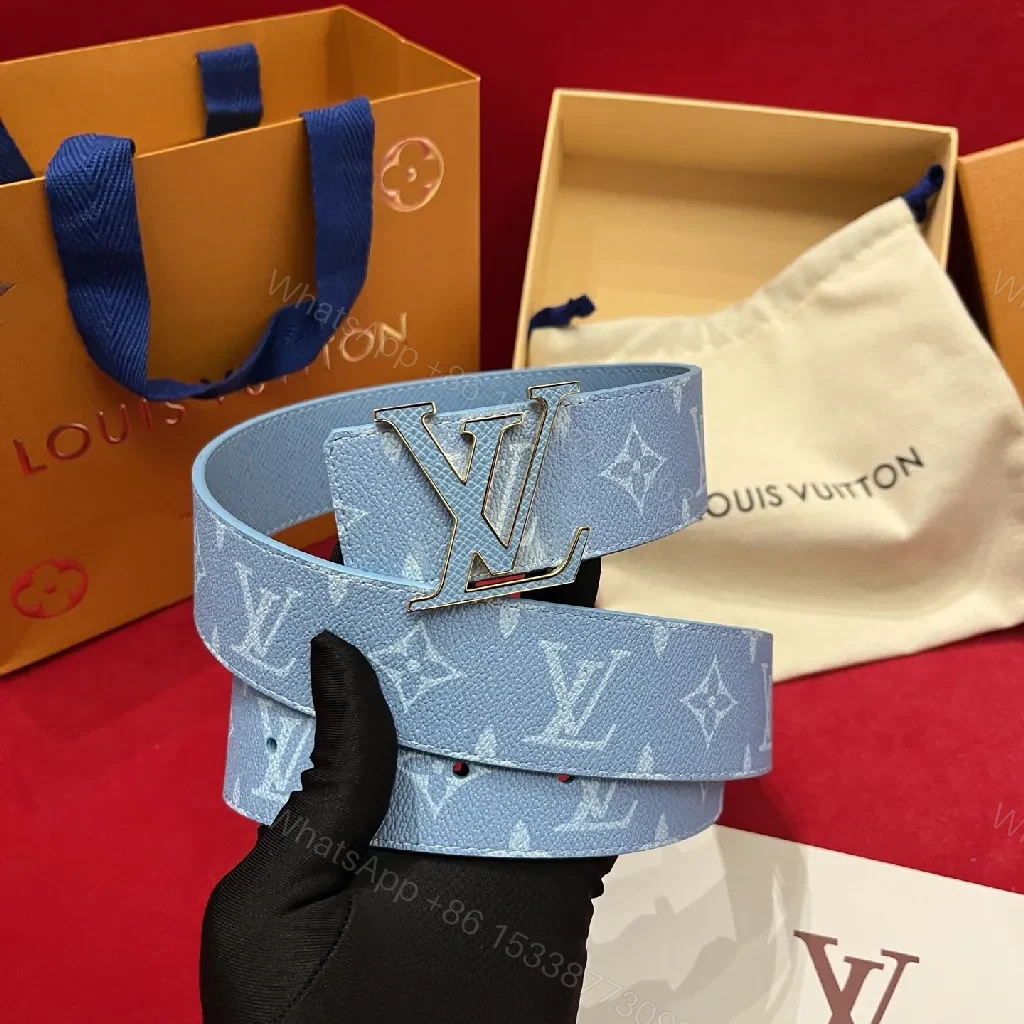 Pastel LV-Style Textured Belt with Signature Buckle — view 1