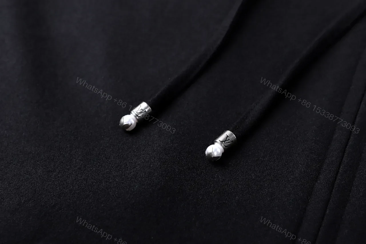 View 4 of Black Cotton Zip Hoodie with Subtle Monogram Embroidery