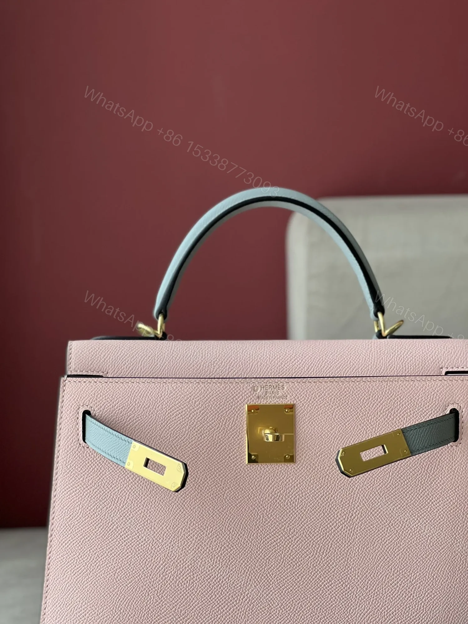 View 3 of HN 25 Rose Sakura & Gris Perle Chèvre Epsom Leather Gold Hardware