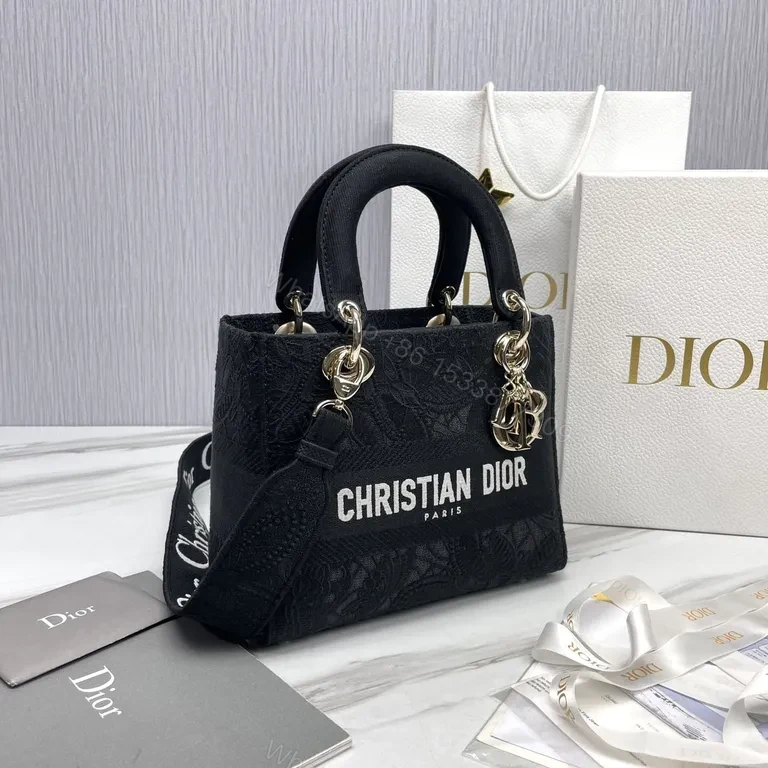 View 8 of Compact Lace-Texture Dior Logo Tote: Luxe City Bag