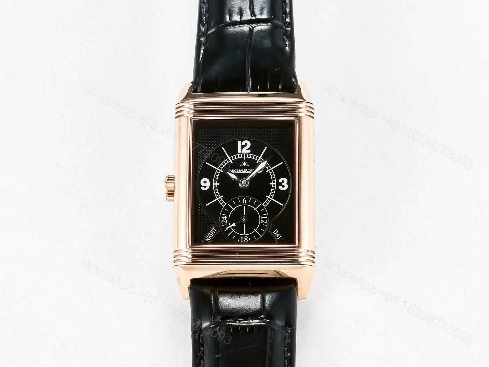 View 12 of Reverso Classic Duoface Small Seconds RG MGF Best Edition White Textured Dial on Black Leather Strap A854A